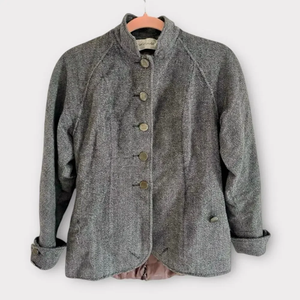 Karl Legerfeld Rare Vintage 90s Gray Tweed Military Steampunk Style Jacket